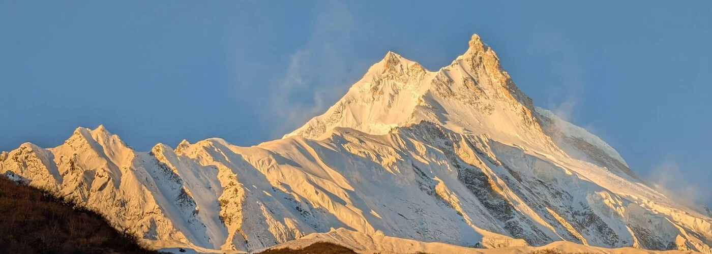 Picture of Mt. Manaslu taken from Samagaun at sunrise time