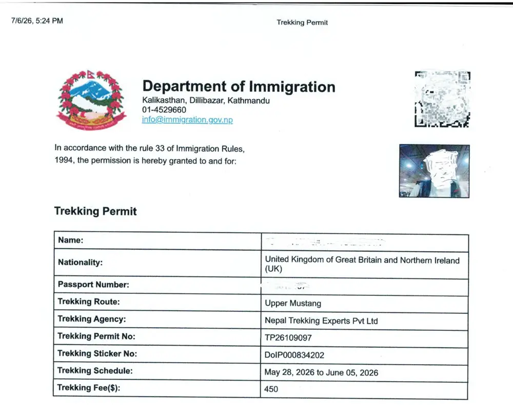Solo Trek Permit Allows
