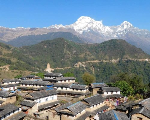 Ghandruk Town With Annapurna Mountain During Khopra Trek