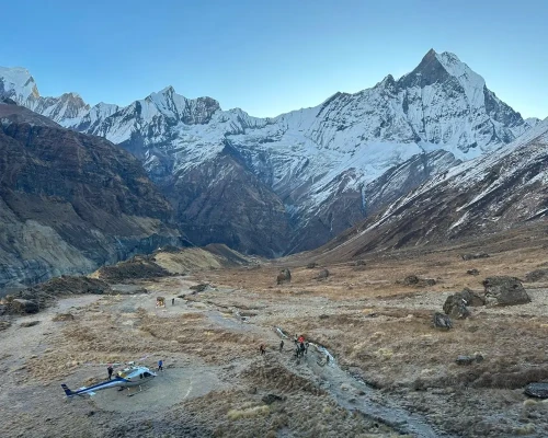 Helicopter Landing In Annapurna Base Camp
