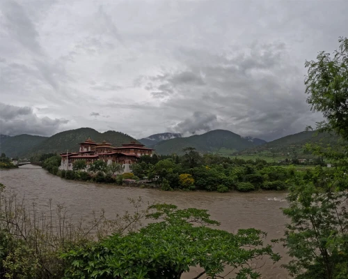 Punakha Monastery In Bhutan Situated At Bank Of The River