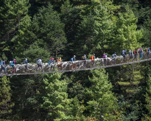 Suspension Bridge Between Namche And Tyangboche
